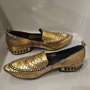 Jeffrey Campbell Metallic Gold Leather Loafers